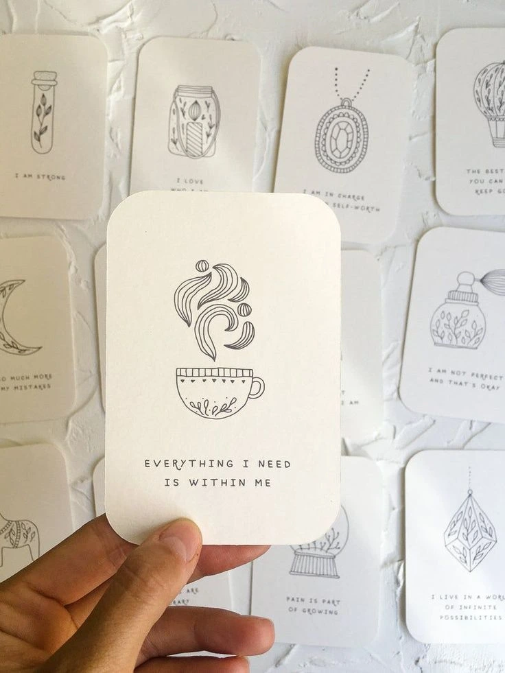 Affirmation card promoting mental wellness with a calming quote, positive affirmation messages